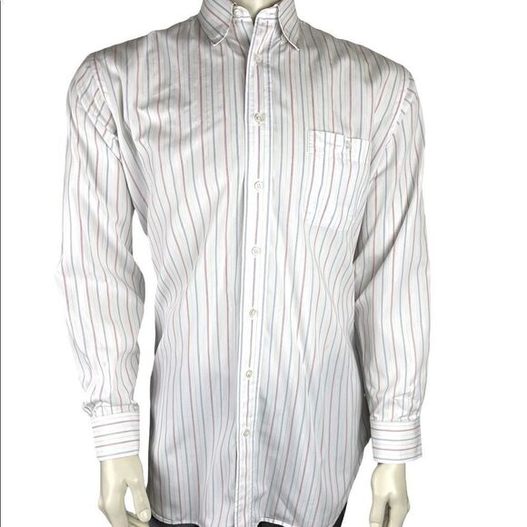 Men's Custom L/S Dress Shirt by Holland & Sherry of London White w/Vert Stripes - Picture 3 of 11
